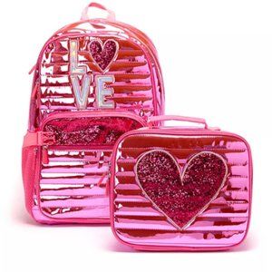 Quilted Metallic Insulated Backpack & Lunch Bag - Pink